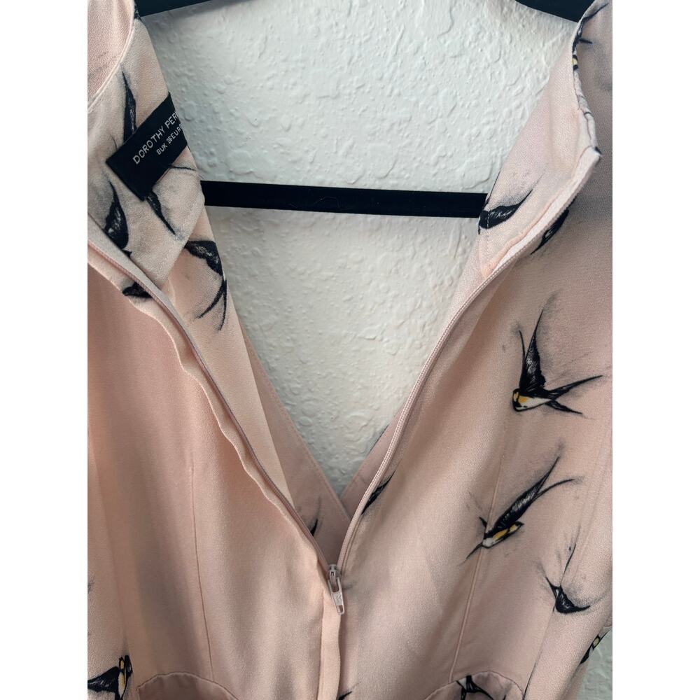 Dorothy Perkins $60 Pink Summer Dress Cap Sleeve Black Bird sz 8 UK 36 EURO A1 - Picture 7 of 8
